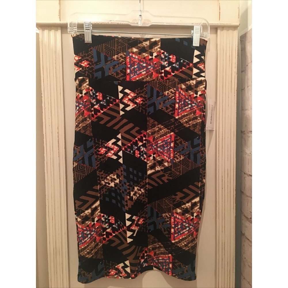 LuLaRoe CASSIE Black Brown TRIBAL Southwest Pencil Skirt Pull On Size XS NEW